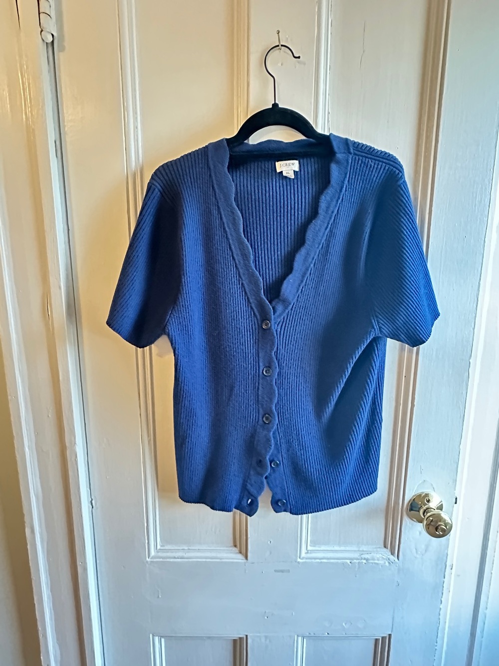 J. Crew Royal Blue Scallop-Edge Short Sleeve Cardigan